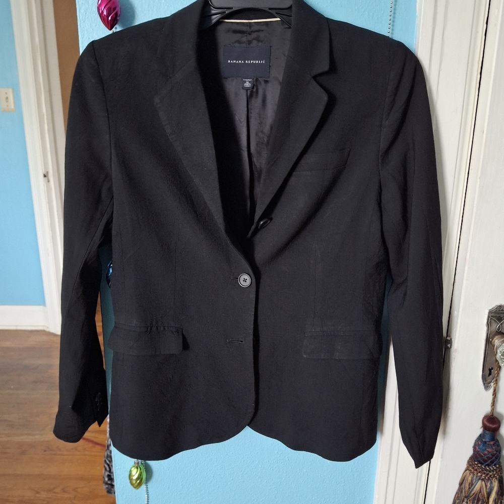 Banana Republic Stretch Womens Sz 10 Black Wool Blazer Summer Weight Vntg Excel - Picture 3 of 15